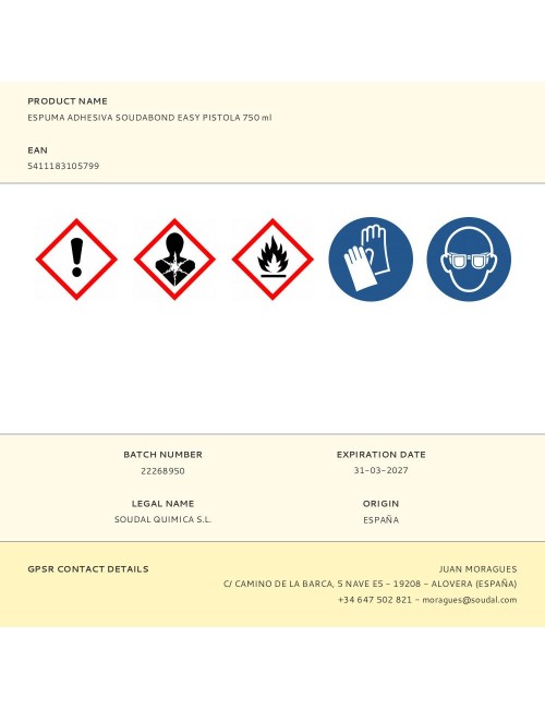 Espuma adhesiva soudabond easy pistola 750 ml