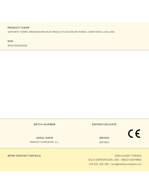 Soporte torre ordenador bajo mesa o fijacion en pared, giratorio logilink