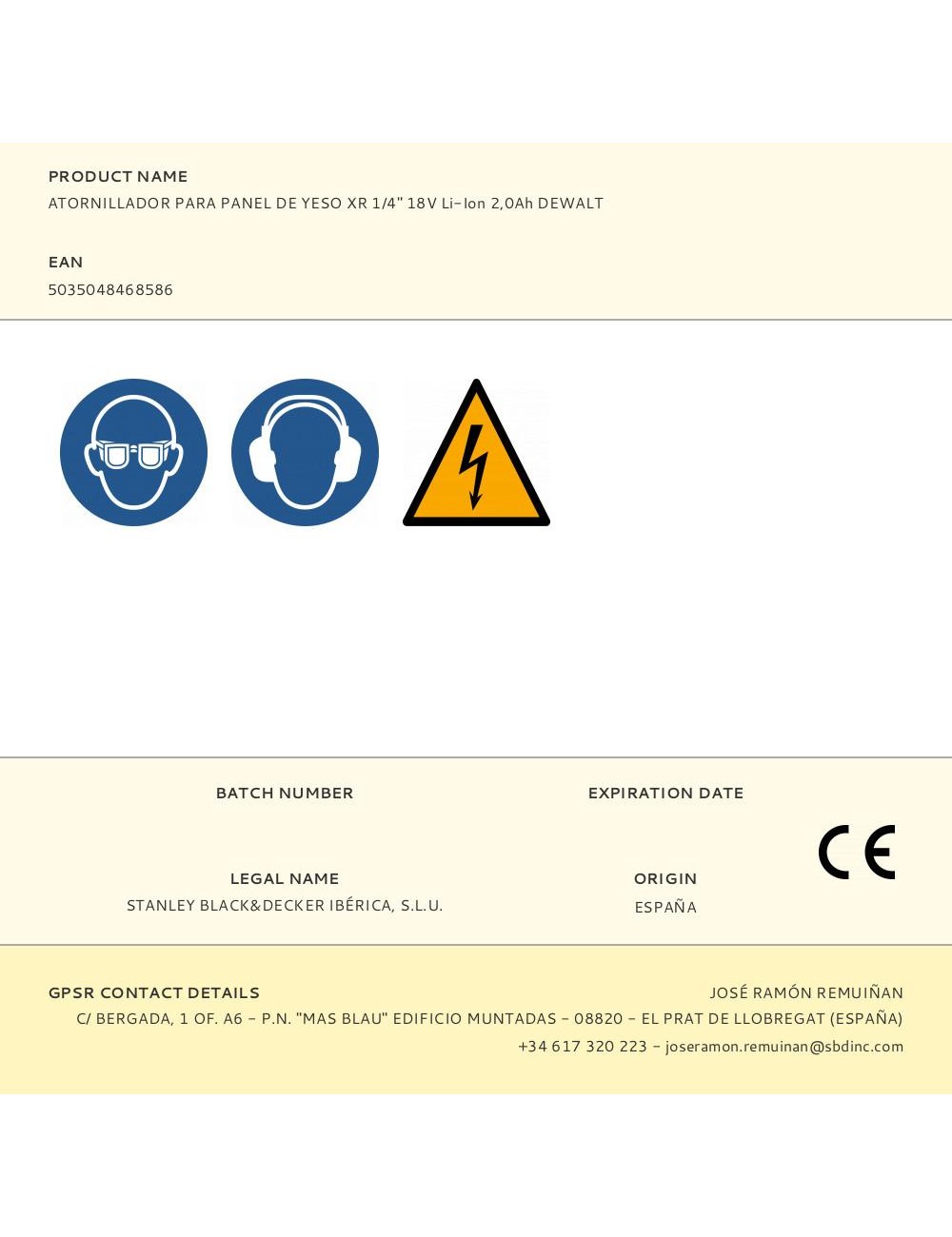 Atornillador para panel de yeso xr 1/4" 18v li-ion 2,0ah dewalt