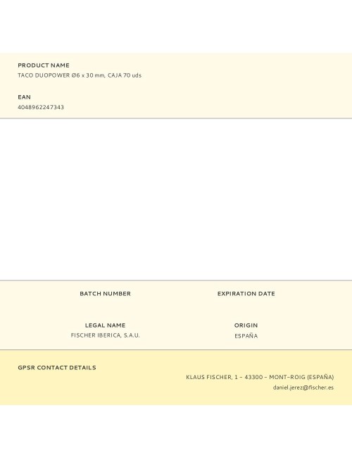 Taco duopower ø6 x 30 mm, caja 70 uds