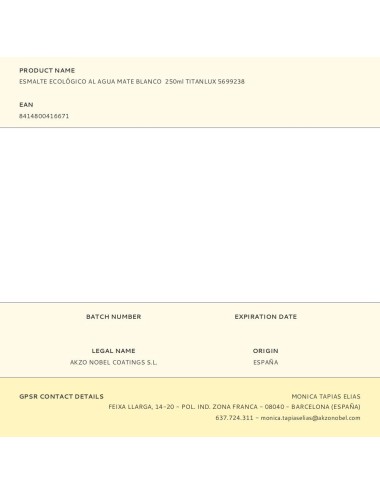 Esmalte ecológico al agua blanco mate 250 ml