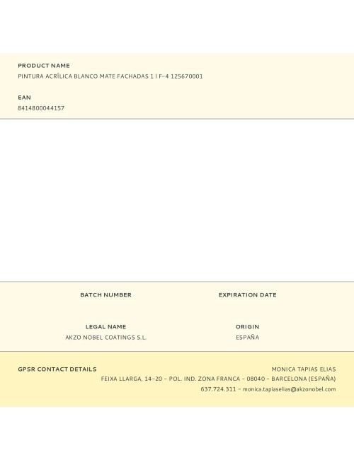 Pintura plástica acrílica estirenada interior/exterior fachadas blanco mate 1 l