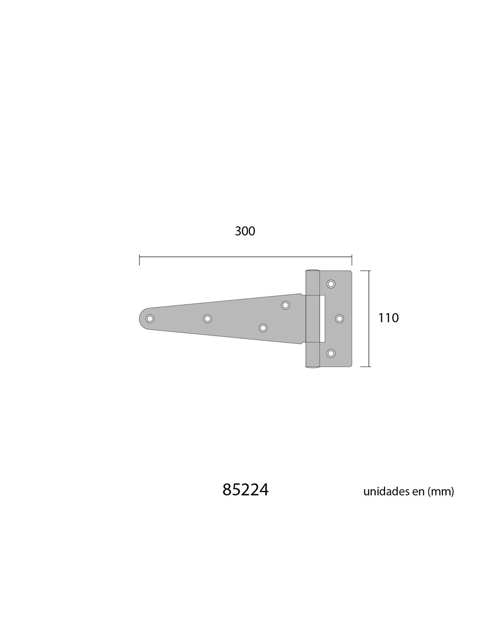 Bisagra en forma de t 300 x 110 mm de hierro zincado cromado