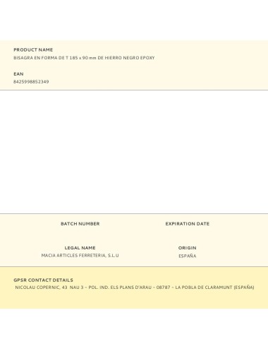 Bisagra en forma de t 185 x 90 mm de hierro negro epoxy