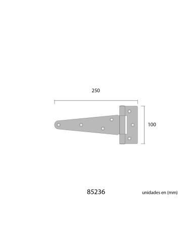 Bisagra en forma t 250 x 110 mm hierro negro epoxy