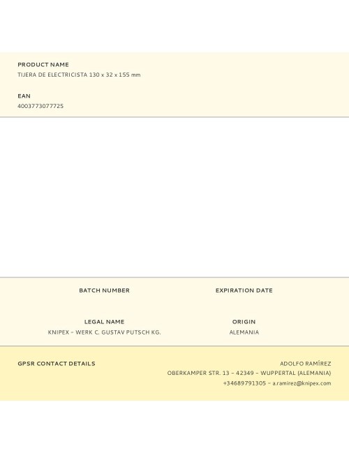 Tijera de electricista 130 x 32 x 155 mm