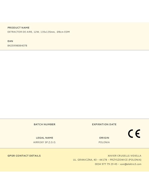 Extractor de aire, 12w, 135x135mm, ø8cm edm