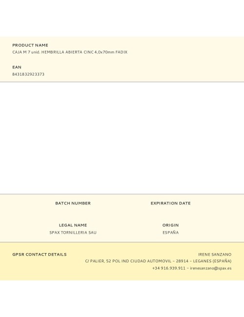 Hembrilla abierta zincado 4,0 x 70 mm, caja m 7 uds