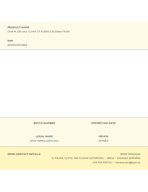 Caja m 200 unid. clavo cp acero 2,4x20mm fadix