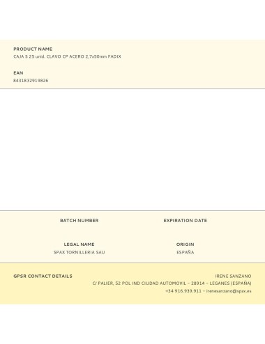 Caja s 25 unid. clavo cp acero 2,7x50mm fadix