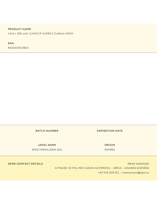 Caja l 200 unid. clavo cp acero 2,7x50mm fadix