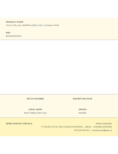 Caja s 100 unid. grampillones cinc 1,6x16mm fadix