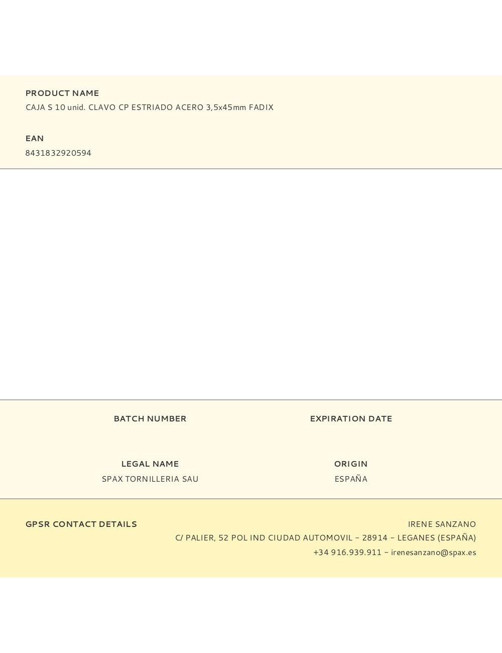 Caja s 10 unid. clavo cp estriado acero 3,5x45mm fadix