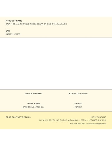 Caja m 30 unid. tornillo rosca chapa cr cinc 2,9x19mm fadix