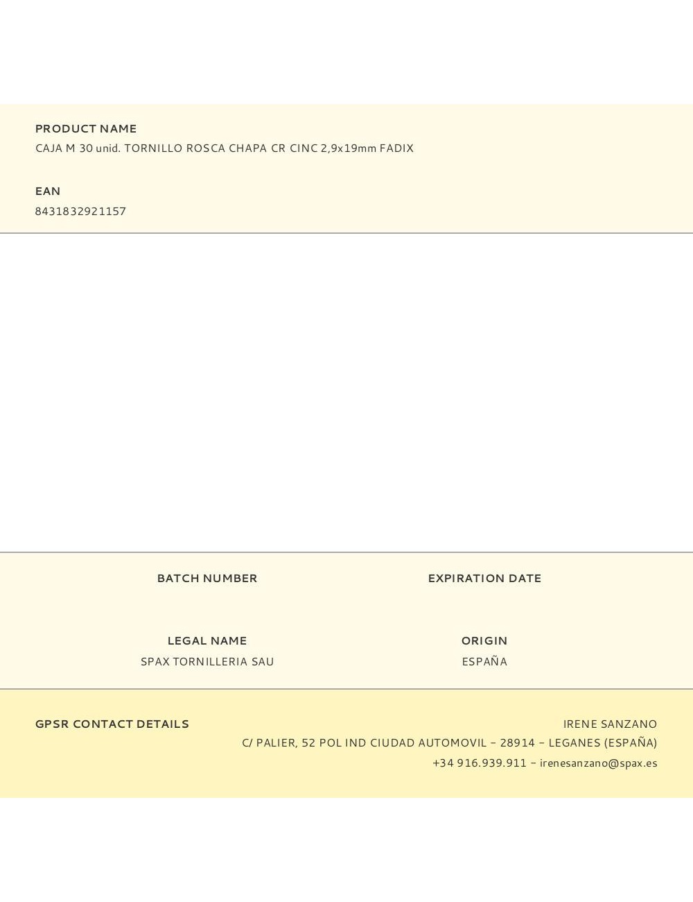 Caja m 30 unid. tornillo rosca chapa cr cinc 2,9x19mm fadix