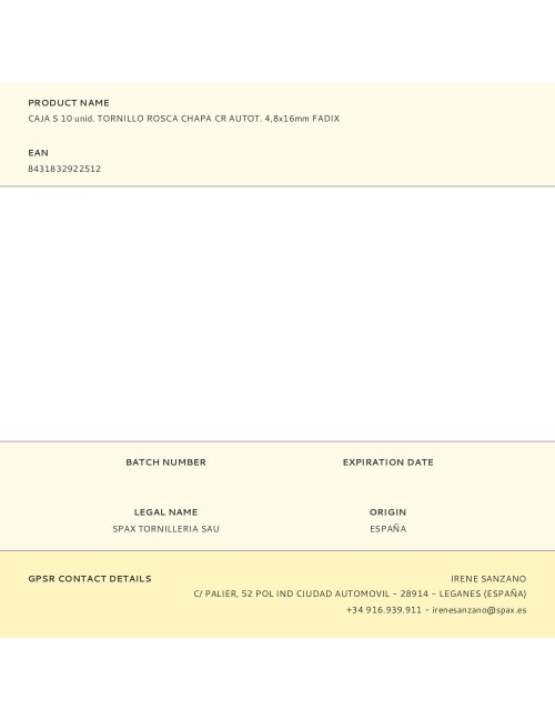 Caja s 10 unid. tornillo rosca chapa cr autot. 4,8x16mm fadix