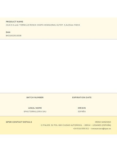 Caja s 6 unid. tornillo rosca chapa hexagonal autot. 5,4x19mm fadix
