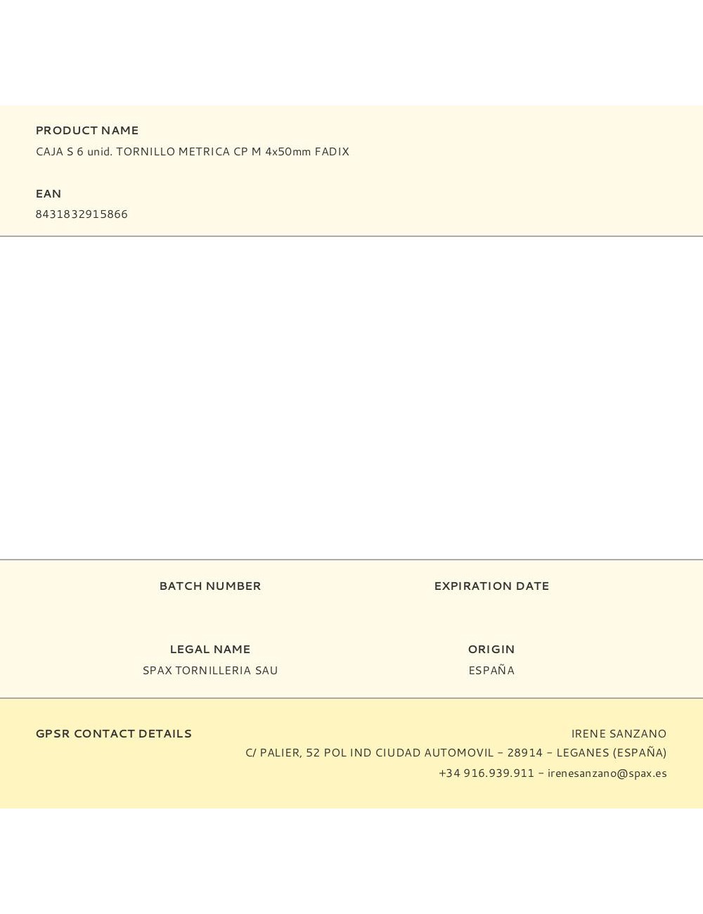 Caja s 6 unid. tornillo metrica cp m 4x50mm fadix