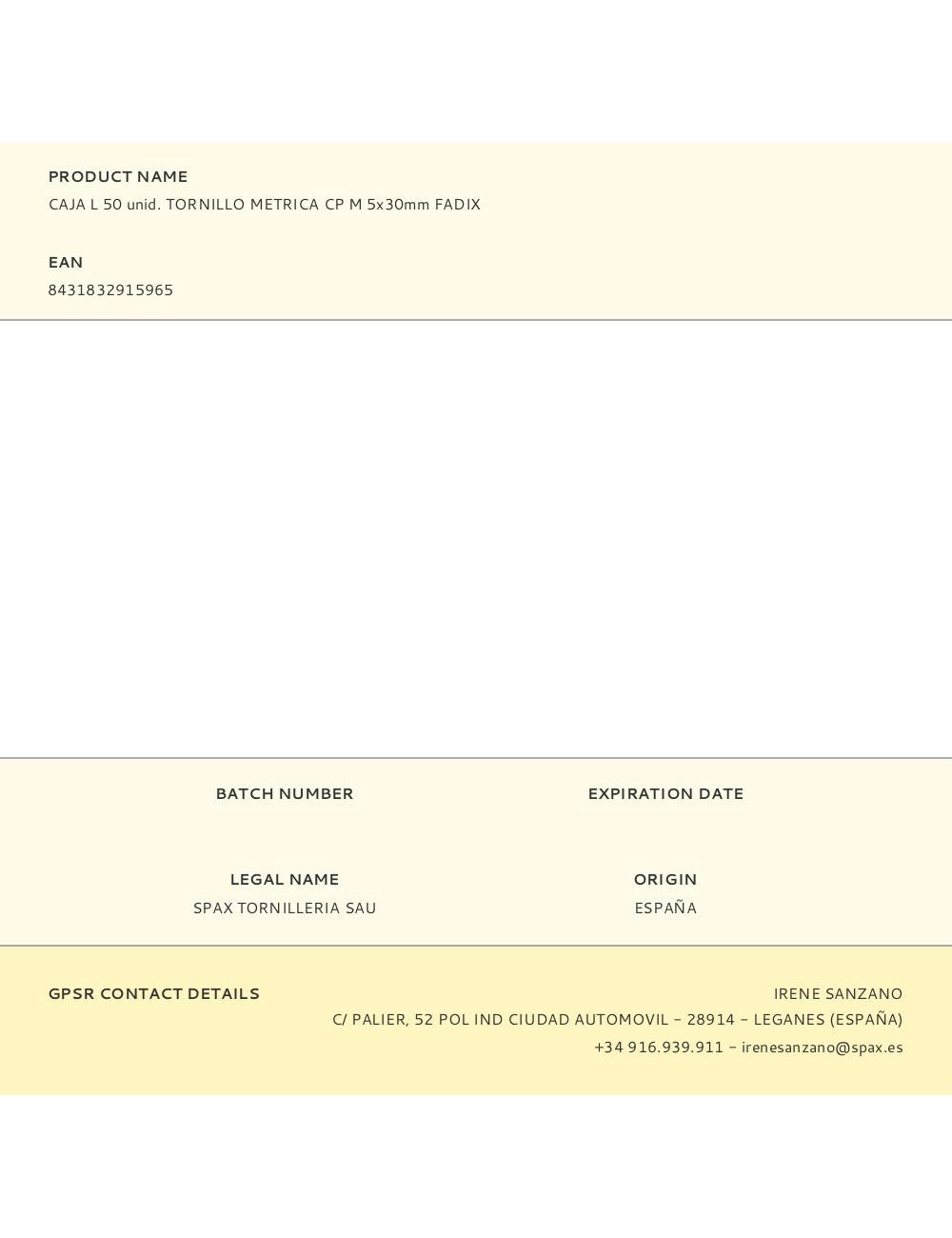 Caja l 50 unid. tornillo metrica cp m 5x30mm fadix