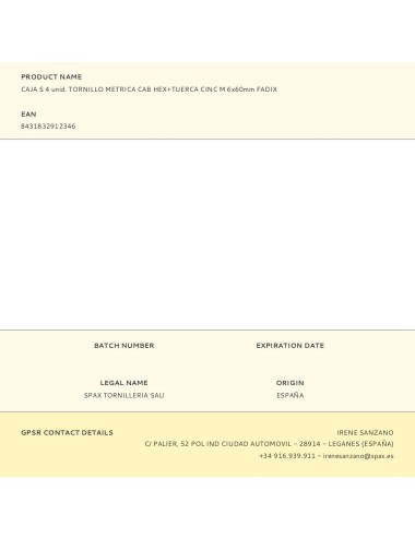 Caja s 4 unid. tornillo metrica cab hex+tuerca cinc m 6x60mm fadix