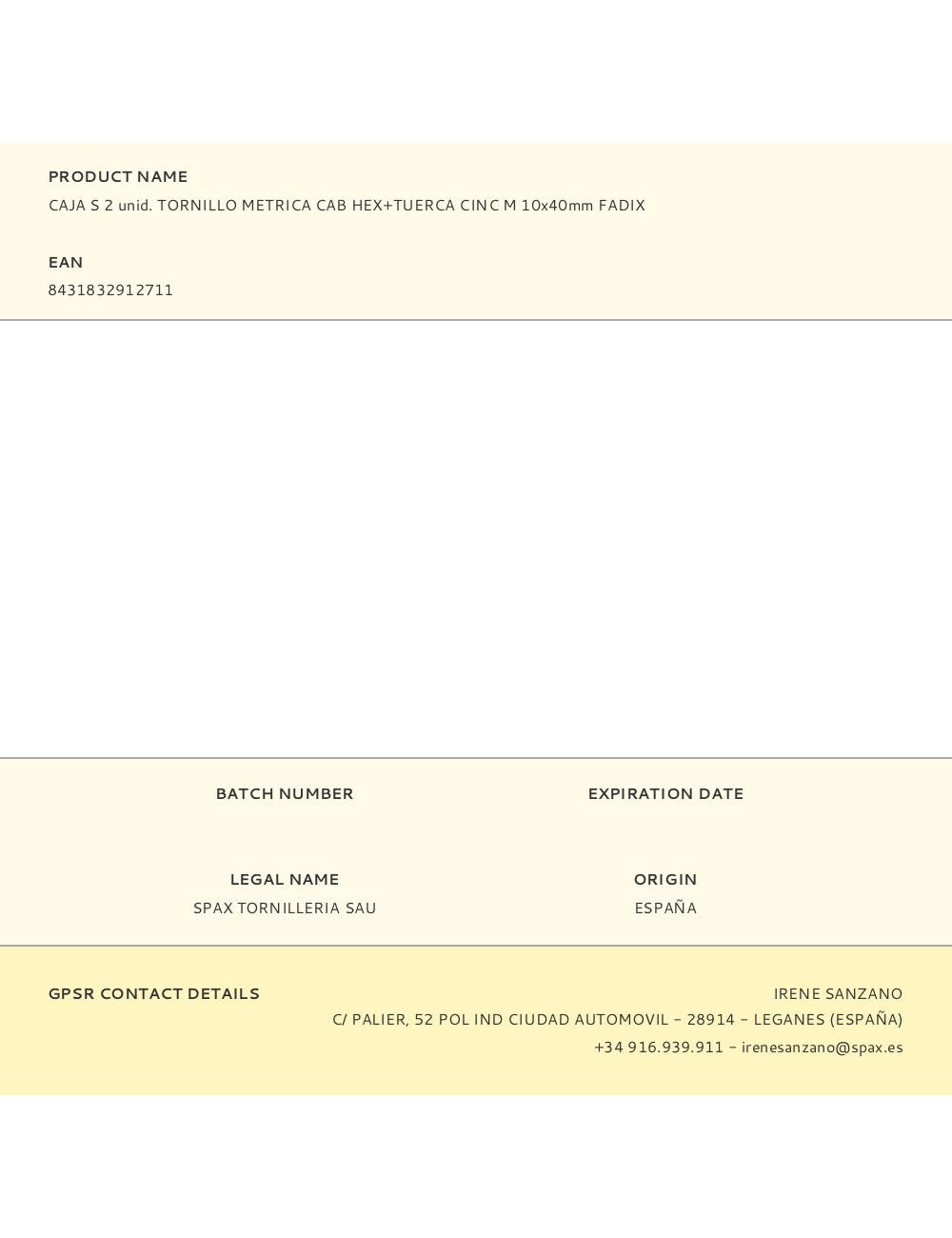 Caja s 2 unid. tornillo metrica cab hex+tuerca cinc m 10x40mm fadix