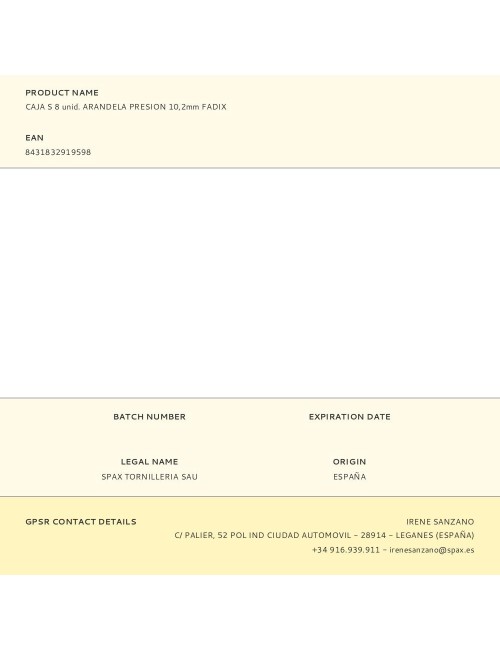 Caja s 8 unid. arandela presion 10,2mm fadix