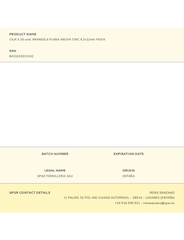 Caja s 20 unid. arandela plana ancha cinc 4,3x12mm fadix