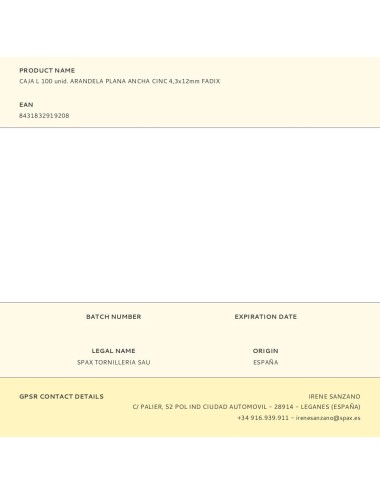 Caja l 100 unid. arandela plana ancha cinc 4,3x12mm fadix