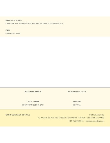 Caja s 16 unid. arandela plana ancha cinc 5,3x15mm fadix