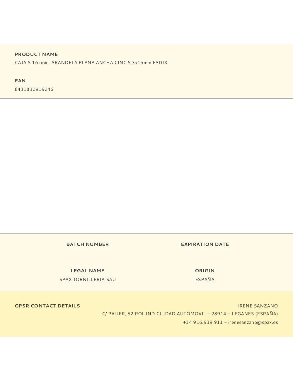 Caja s 16 unid. arandela plana ancha cinc 5,3x15mm fadix