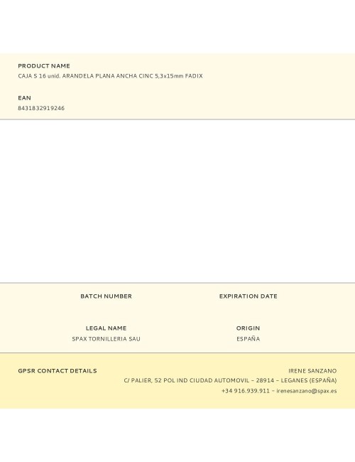Caja s 16 unid. arandela plana ancha cinc 5,3x15mm fadix
