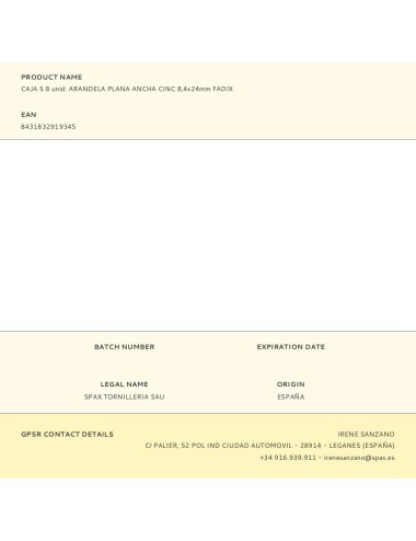 Caja s 8 unid. arandela plana ancha cinc 8,4x24mm fadix