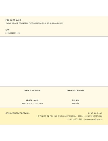 Caja l 50 unid. arandela plana ancha cinc 10,5x30mm fadix