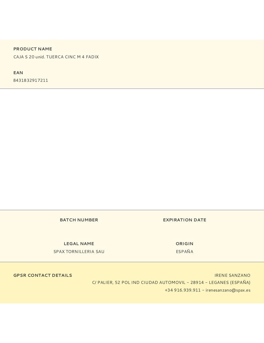 Caja s 20 unid. tuerca cinc m 4 fadix