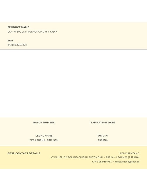 Caja m 100 unid. tuerca cinc m 4 fadix