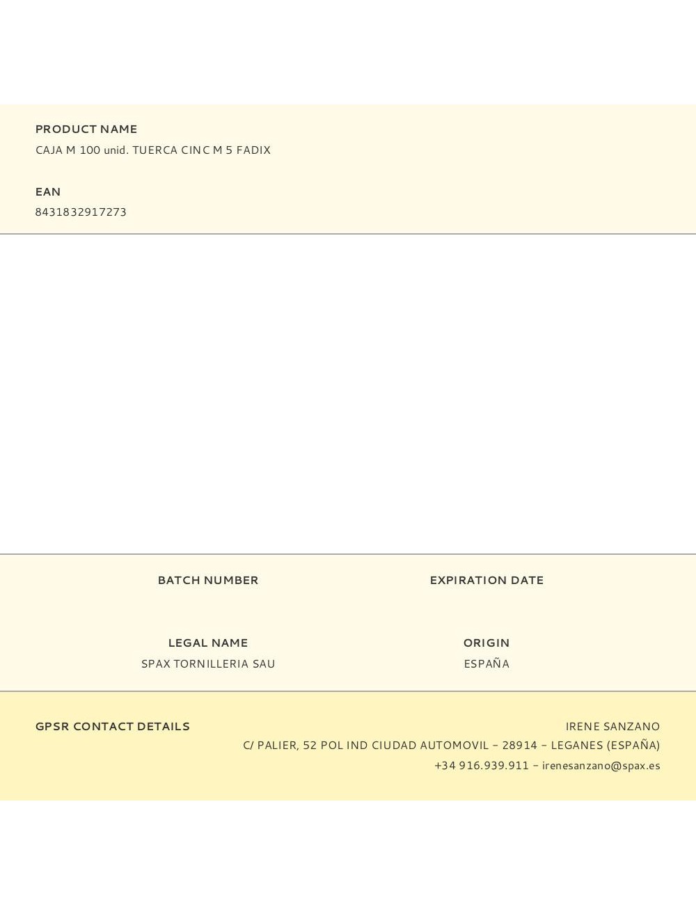 Caja m 100 unid. tuerca cinc m 5 fadix