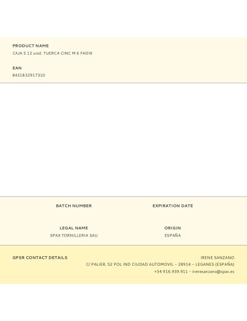 Caja s 12 unid. tuerca cinc m 6 fadix