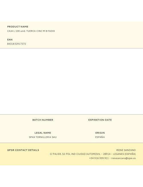 Caja l 100 unid. tuerca cinc m 8 fadix