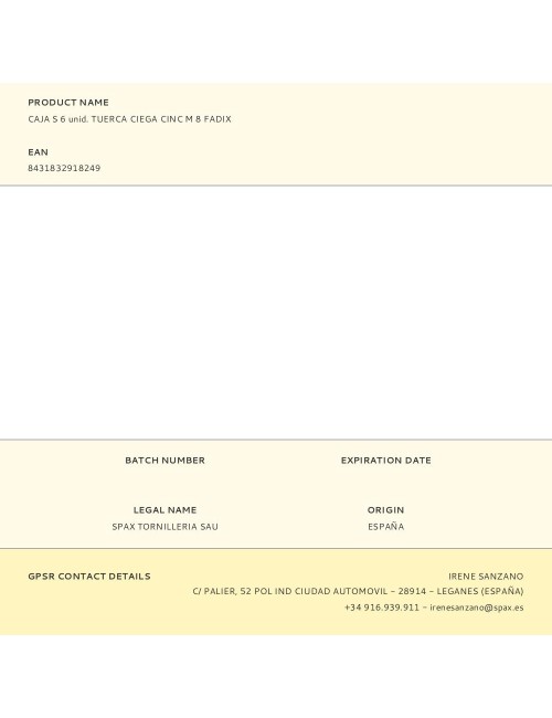 Caja s 6 unid. tuerca ciega cinc m 8 fadix