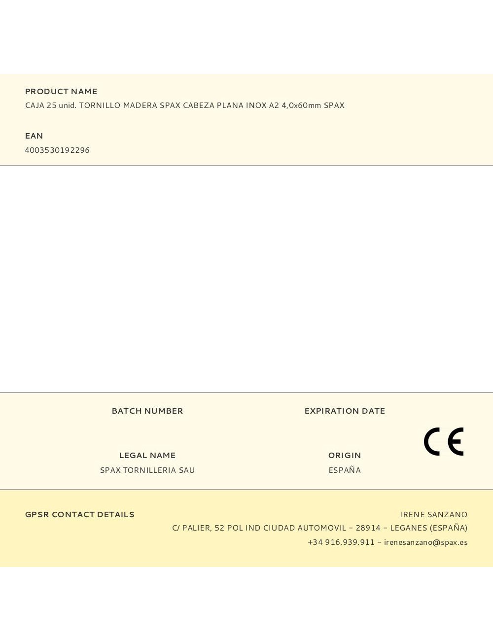 Caja 25 unid. tornillo madera spax cabeza plana inox a2 4,0x60mm spax
