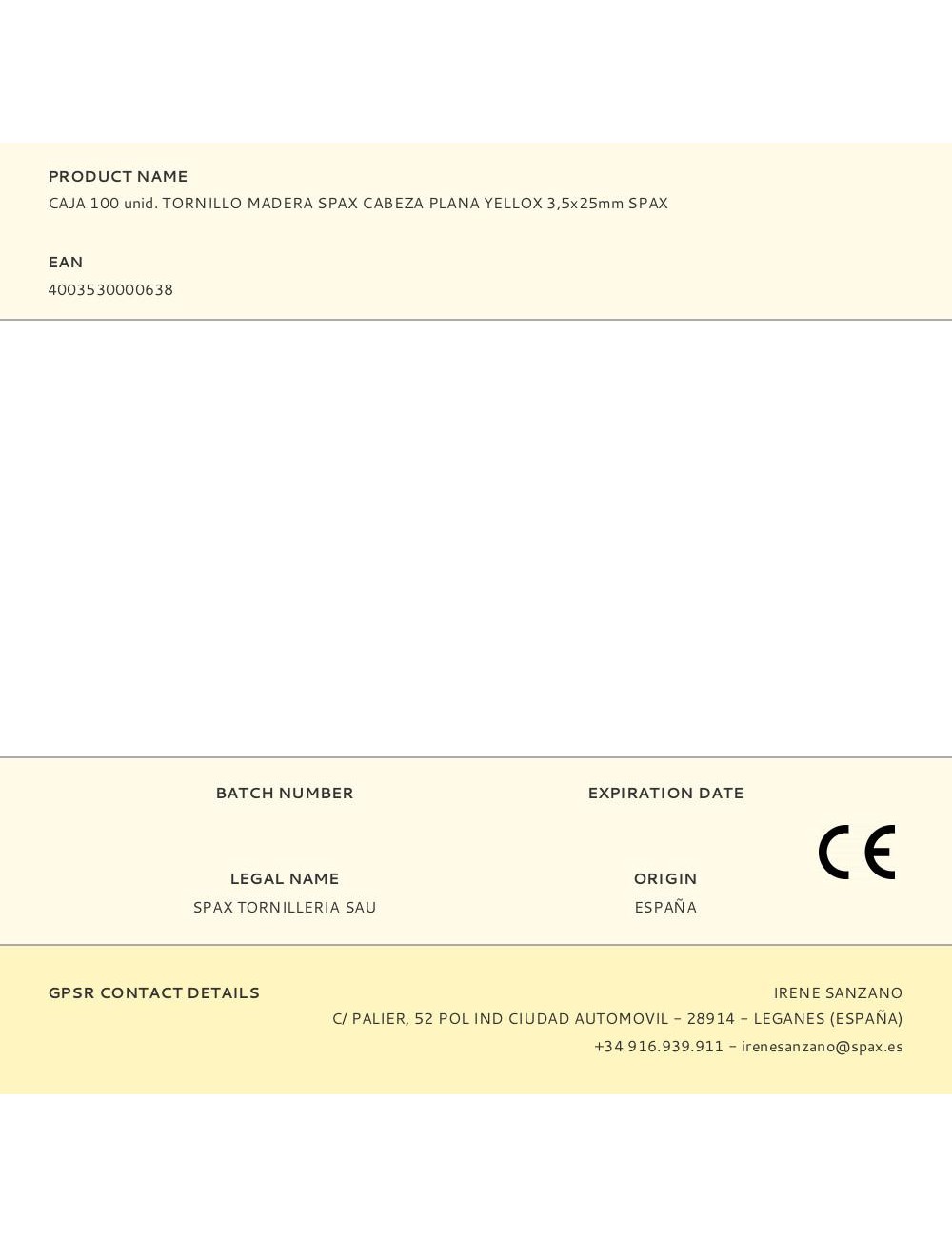 Caja 100 unid. tornillo madera spax cabeza plana yellox 3,5x25mm spax