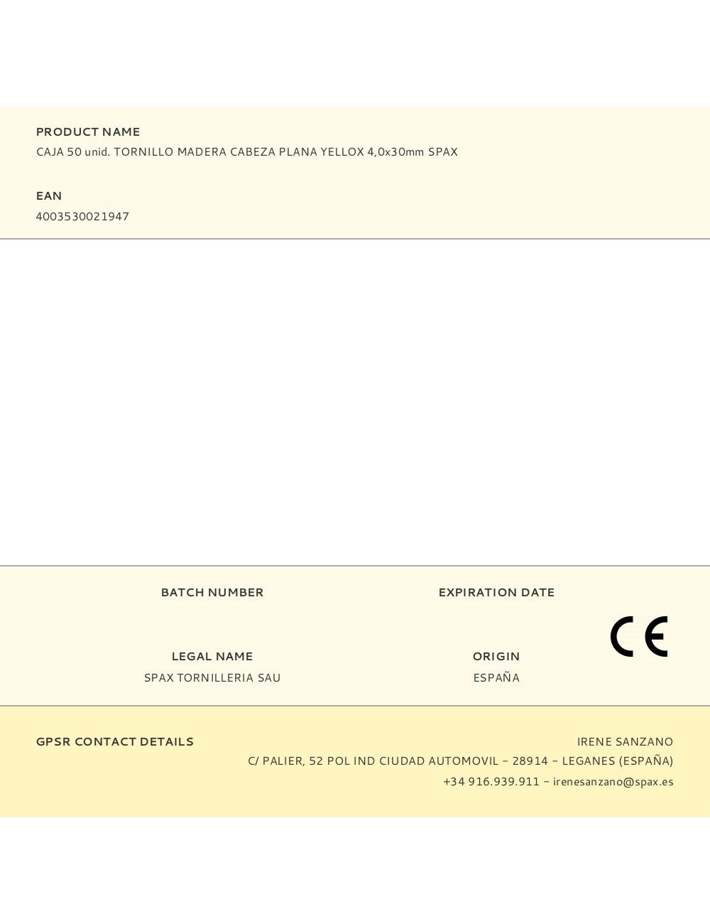 Caja 50 unid. tornillo madera cabeza plana yellox 4,0x30mm spax