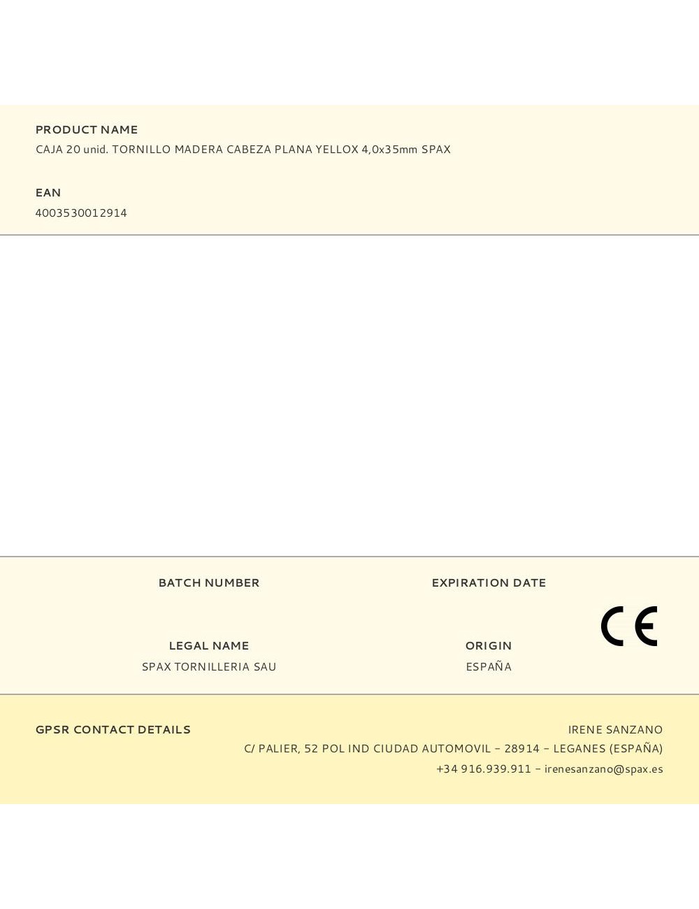 Caja 20 unid. tornillo madera cabeza plana yellox 4,0x35mm spax