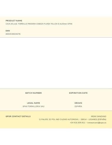 Caja 20 unid. tornillo madera cabeza plana yellox 4,5x20mm spax