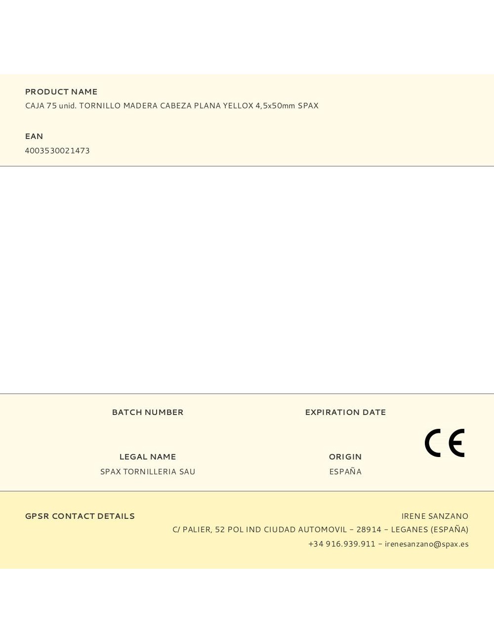 Caja 75 unid. tornillo madera cabeza plana yellox 4,5x50mm spax