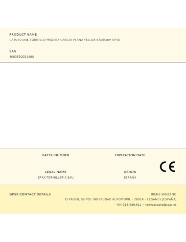 Caja 50 unid. tornillo madera cabeza plana yellox 4,5x60mm spax