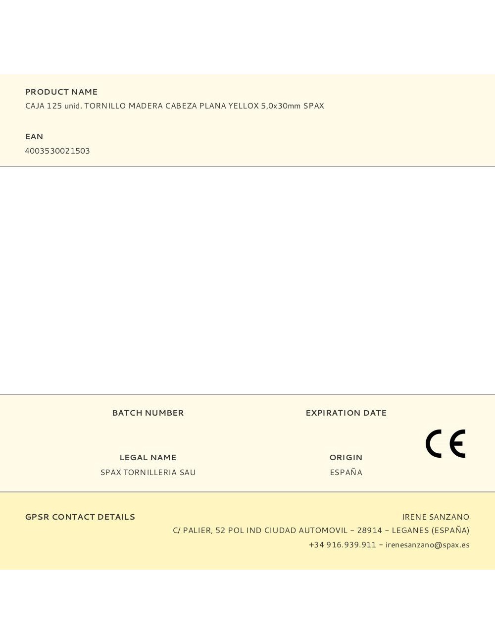 Caja 125 unid. tornillo madera cabeza plana yellox 5,0x30mm spax
