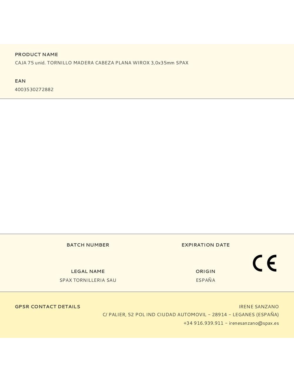 Caja 75 unid. tornillo madera cabeza plana wirox 3,0x35mm spax