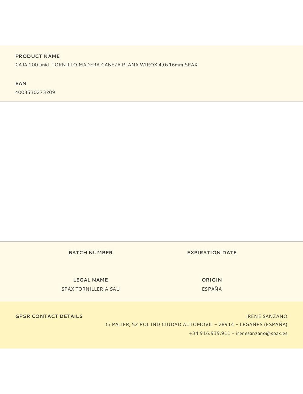 Caja 100 unid. tornillo madera cabeza plana wirox 4,0x16mm spax