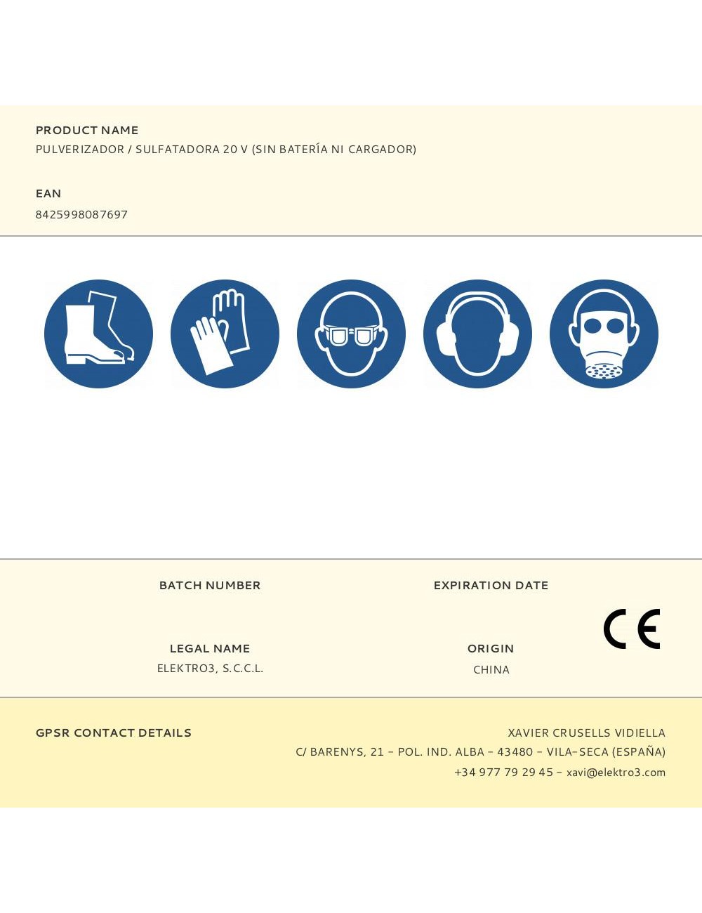 Pulverizador / sulfatadora 20 v (sin batería ni cargador)